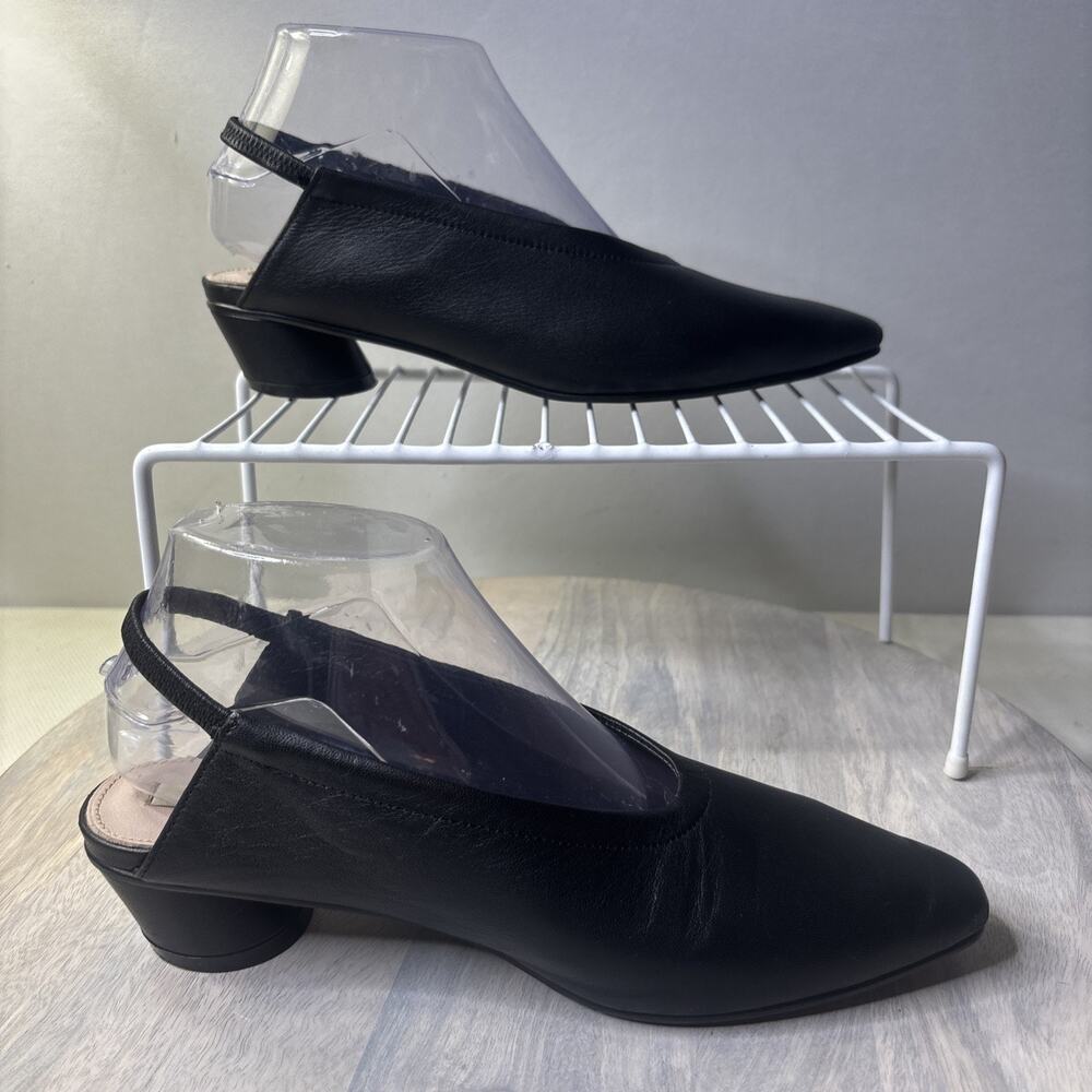 Reike Nen Black Leather Slingback Low Heel Shoes Minimalist Designer Women’s EU